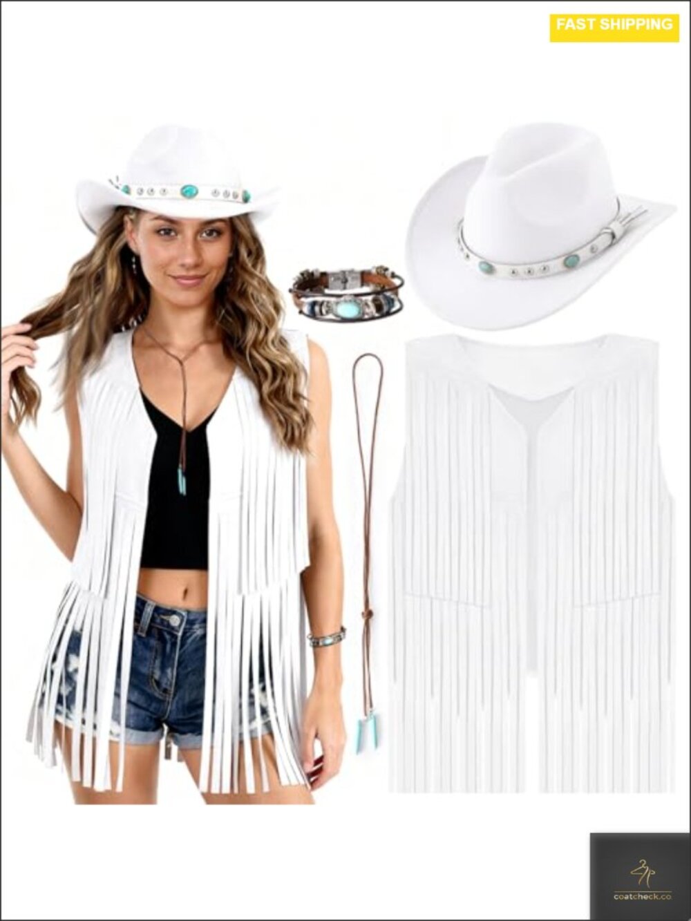 Cowgirl Vest & Hat Set Fringe Suede Western Costume Halloween Cosplay